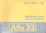 ALFA ROMEO 33 TECHNISCHE DATEN UND VORSCHRIFTEN