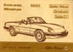 ALFA ROMEO SPIDER VELOCE GRADUATE SPIDER QUADRIFOGLIO INJECTION OWNER'S MANUAL