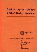 ALFA ROMEO GIULIA SPIDER VELOCE GIULIA SPRINT SPECIALE CARATTERISTICHE TECNICHE E PRINCIPALI QUOTE DI CONTROLLO